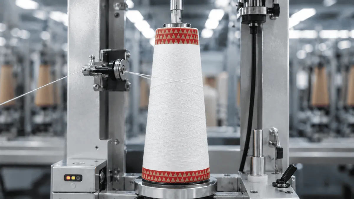 Wound yarn package on a paper cone mounted on an automatic winding machine head
