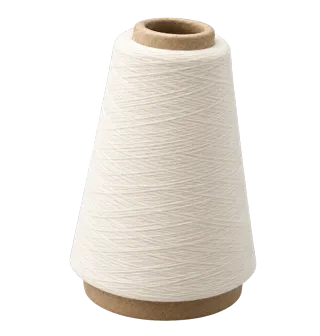Finished kraft paper yarn cone in the 5°57′ taper family, wound with cream cotton yarn, three-quarter view
